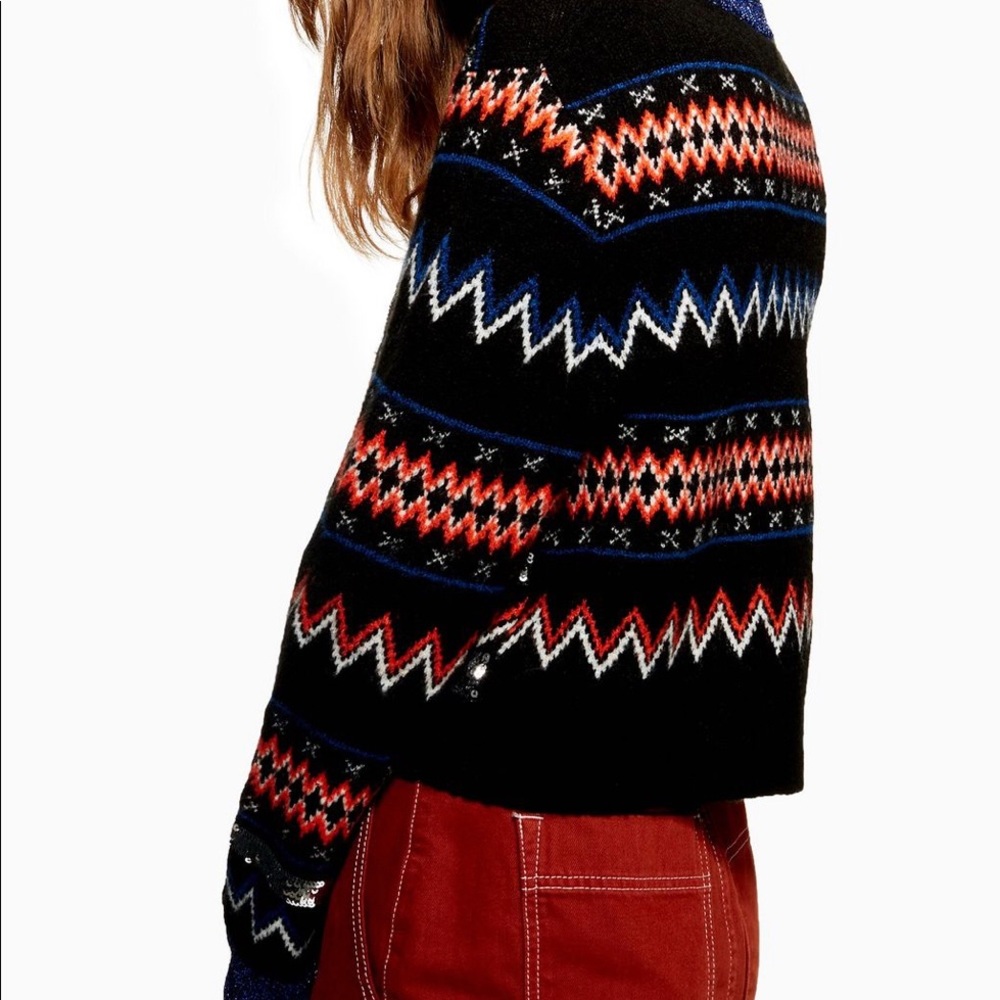 TopShop Sequin Stripe Fair Isle Jumper Sweater 6 - Picture 3 of 4